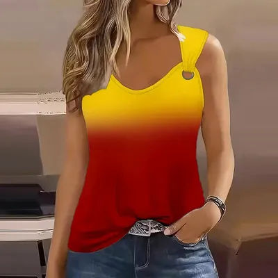 T-shirt à bretelles sans manches pour femmes, haut d'été décontracté arc-en-ciel à la mode
