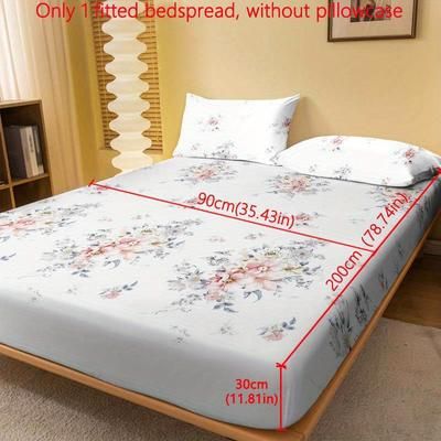 TEMU 1pc Print Fitted Sheet, Polyester Quilted Bed Cover With Elegant , Machine Washable, 80-85gsm Fabric Weight, Fits Mattresses Up To - Pillowcase Not Included
