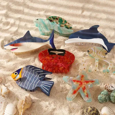 1 piece personalized ocean dolphin octopus sea turtle clown fish starfish acetate hair claw clip