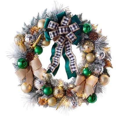 26" Pre-Lit Flocked Majesty Wreath by BrylaneHome in Green