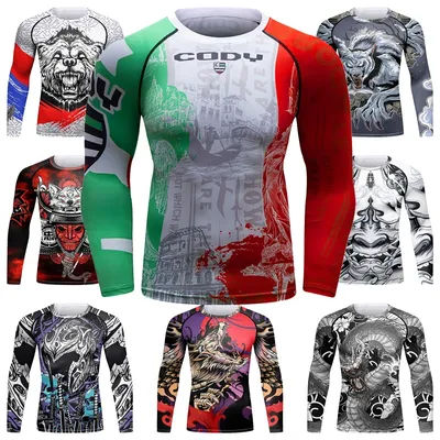 Bjj Mma Rashguard t-Shirt uomo Muay Thai boxe maglie compresse Gi Sport Anti Shrink uomo manica