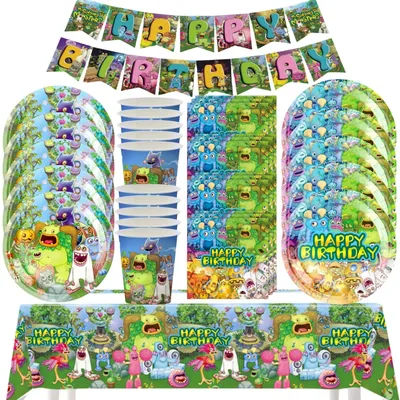My Singing Monsters Birthday Decor 20pepole Disposable Tableware Tablecloth Plate Baby Shower Kids Favor Gift Boy Party Supplies