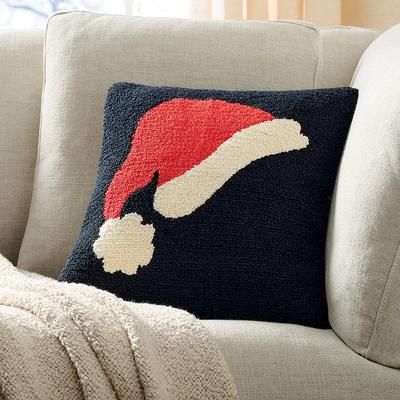 Christmas Santa Hat Hooked Pillow - Grandin Road