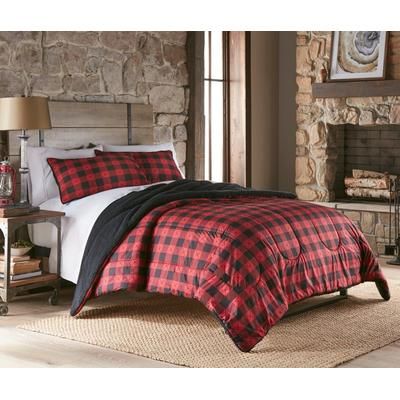 Reversible Micro Flannel® Sherpa 3-Pc. Comforter Set by BrylaneHome in Buffalo Check Red (Size KING)