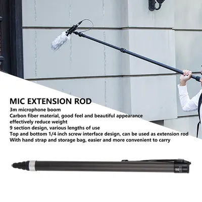 Microphone Extension Boom Pole 1/4 Inch Screw Microphone Extension Pole Beautiful Appearance Portable Telescopic for Interview