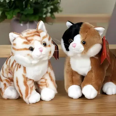 Cat Plush Toys Cute Animal Soft Stuffed Simulation Large Short Plush Doll Realistic Kitten Stuffed