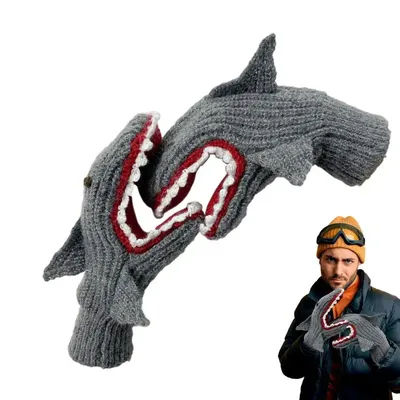 Shark Gloves 3D Shark Warm Knitted Bike Gloves Winter Warm Mittens Full Finger Motorcycle Gloves For