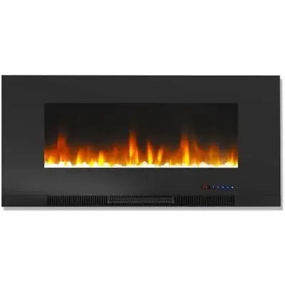 42 Inch Wall Mounted Electric Fireplace Heater with Remote Control, Multicolor Flames, and Crystal