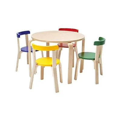 ECR4Kids Bentwood Round Table and Curved Back Chair Set, Kids Furniture, Assorted, 5-Piece