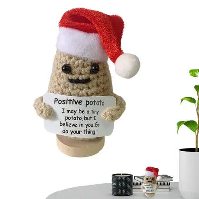 Crochet Potato Cute Wool Funny Knitted Inspiring Potato With Removable Santa Hat Cute Emotional