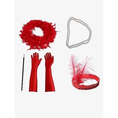 set di accessori per costumi vintage flapper: fascia per capelli Gatsby anni '20, guanti lunghi, orecchini, collana di perle e bocchino per feste a tema e cosplay