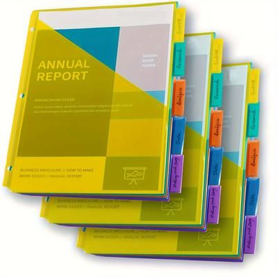 TEMU 15pcs 5-tab Binder Dividers Set With Front Pocket, Plastic, Letter Size, Easy-to-insert For 3-ring Binders - Ideal For Students & Office Organization