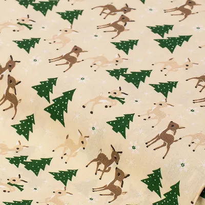 Tissu coton "chevreuils et sapins", écru naturel/coloré, série "Mona"