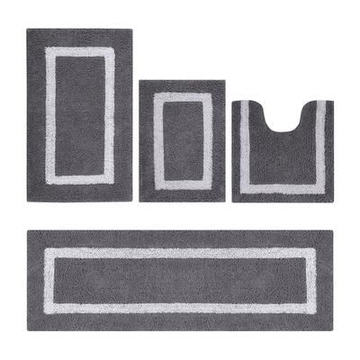 Hotel Collection 100% Cotton 4 Piece (17" X 24" | 20" X 20" | 21" X 34" | 20" X 60") Bath Rug Set by Brylane Home in Gray White