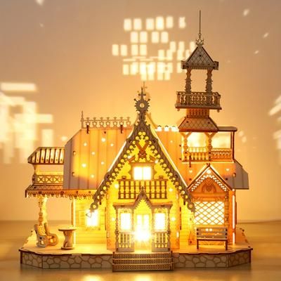 TEMU 3d Wooden Puzzle For Adults, Diy Villa Construction Model Kits With Markers For Adults, 3d Puzzles Built-in Led Light, Diy Craft Kits Birthday Christmas Gifts For Adults.