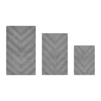 Hugo Collection 100% Cotton 3 Piece (17" X 24" | 21" X 34" | 24" X 40") Bath Rug Set by Brylane Home in Gray