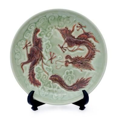 'Dragon Journeys' - Celadon Ceramic Decorative Plate