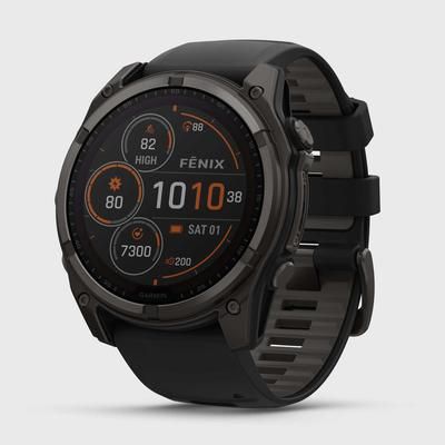 Garmin fenix 8 51mm Solar Sapphire GPS Watch GPS Watches Carbon Gray DLC Titanium w/ Black/Gray Silicone