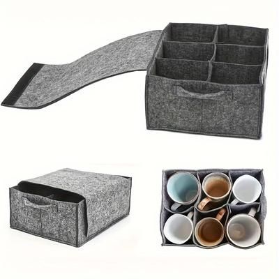 TEMU 1pc Felt Utensil Organizer Bag For Camping & Picnics - Portable, Layered Storage With Multiple Compartments, Gray Felt Material, Ideal For Rvs, Boats, Lawn Parks, And
