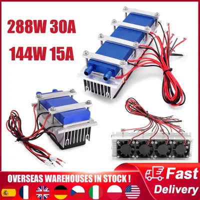 144W/288W Thermoelectric Peltier Refrigeration Cooler 12VDC 30A Semiconductor Cooling System DIY Kit for Air Conditioning Fan