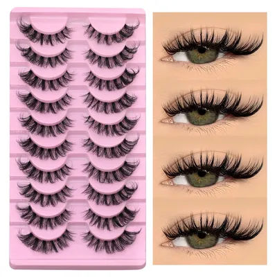 GROINNEYA Cat Eye Effect Natural 5/10 Pairs Elongated eye tail Lashes Look Soft Wispy Mink Eyelashes Full Strip Lashes Extension