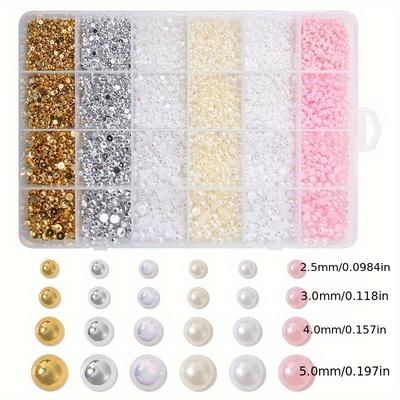 TEMU 6000pcs/box Iminitation Nail Charm Jewelry, Pink White Golden Silvery Color For Handmade Artcrafts Makeup Diy Supplies, High Quality Flatback Nail Decoration Accessories