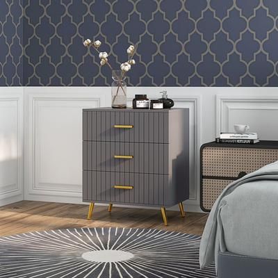 TEMU Bedroom Chest Of Drawers, Modern 3-drawer/4-drawer Dresser, Storage Drawer With Aluminium Legs, Dark Grey