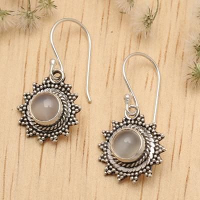 'Balinese-Made Natural Rainbow Moonstone Sun Dangle Earrings'