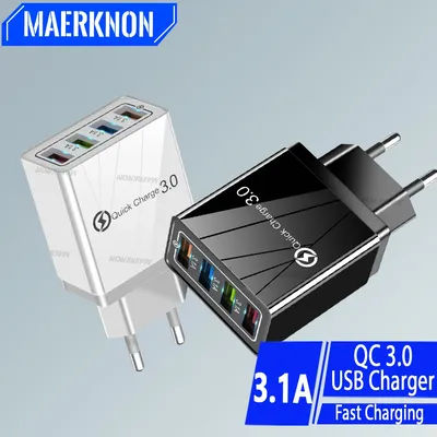 Chargeur mural USB 3.0 à 4 ports, charge rapide QC, pour Xiaomi iPhone 15 Samsung US/EU, prise de téléphone portable, pour voyage