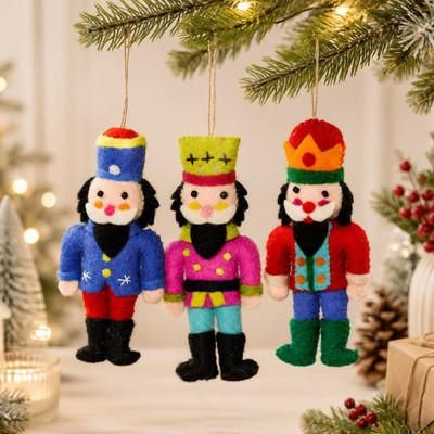 'Christmas Nutcracker-Themed 3-Piece Wool Felt Ornament Set'