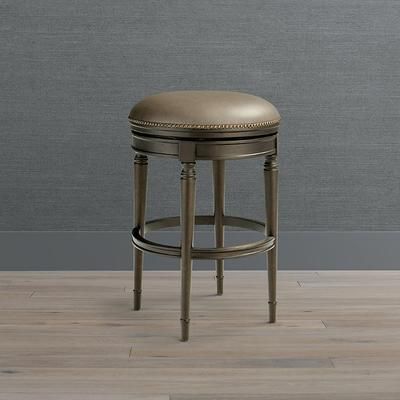 Anderson Swivel Backless Bar & Counter Stool - 26" Counter Height, Sable Counter Stool, Stone Leather - Frontgate