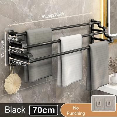 TEMU Heavy-duty Extended Triple Bar Towel Rack, Wall Mounted Bathroom Towel Holder Organizer With 3 Rods, Sturdy Construction, Space-saving Design, With For Bathroom