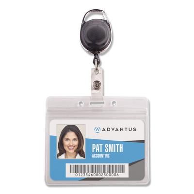 Advantus 91130 Resealable ID Badge Holder, Cord Reel, Horizontal, 3.75 x 4.13, Clear, 10/Pack - Pack of 10 AVT91130