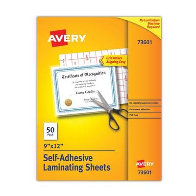 Avery 73601 Clear Self-Adhesive Laminating Sheets, 3 mil, 9" x 12", Matte Clear, 50/Box - Box of 50 AVE73601