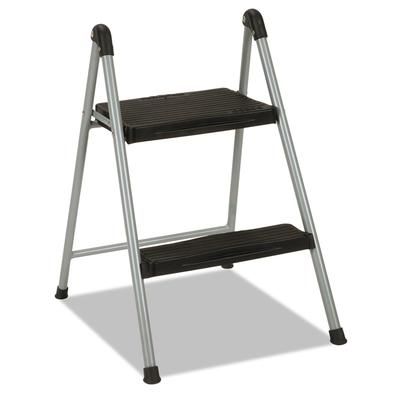 Cosco 11024PBL1E Folding Step Stool, 2-Step, 200 lb Capacity, 16.9" Working Height, Platinum/Black CSC11024PBL1E