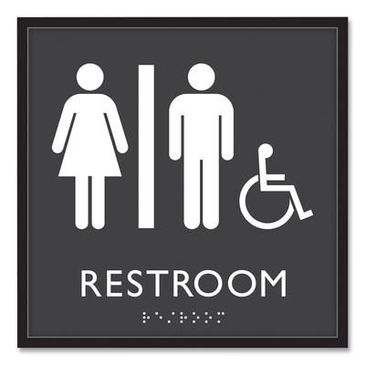 Headline® Sign 66911 ADA Sign, Unisex Accessible Restroom, Plastic, 8 x 8, Clear/White