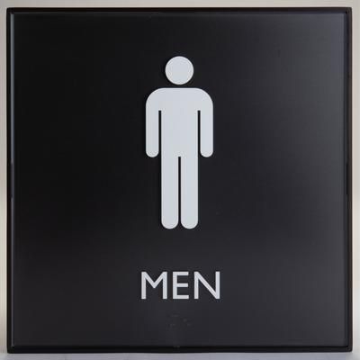 Lorell 02658 Restroom Sign, 1 Each, Men Print/Message, 8" x 8" Height, Square Shape, Easy Readability, Injection-molded, Plastic, Black LLR02658