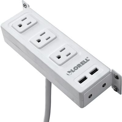 Lorell 33996 AC Power Center, 3 Outlets, 2 USB Ports, Under Desk, White