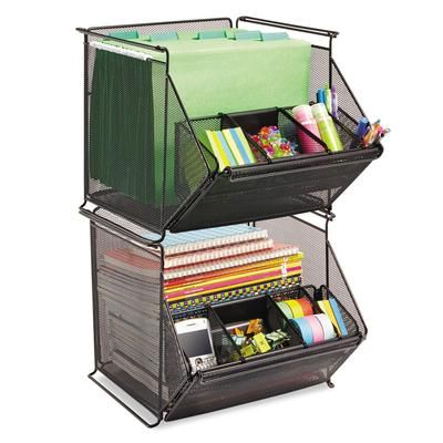 Safco 2164BL Onyx Stackable Mesh Storage Bin, 4-Compartment, 14 x 15 1/2 x 11 3/4, Black SAF2164BL