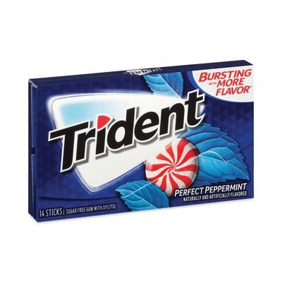 Trident® 20902517 Sugar-Free Gum, Perfect Peppermint, 14 Pieces/Pack, 9 Packs/Box