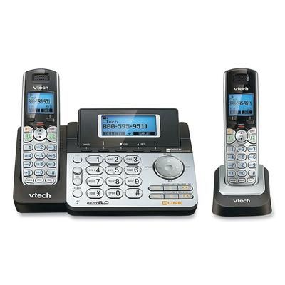 Vtech 80088300 DS6151-2 Two-Handset Two-Line Cordless Phone with Answering System, Black/Silver VTE80088300