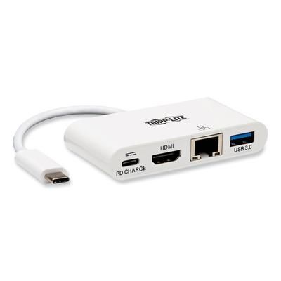 Tripp Lite U44406NH4GUC 4K Dock with Charging and Ethernet, USB C/4K HDMI/USB A/PD Charging, White TRPU44406NH4GUC