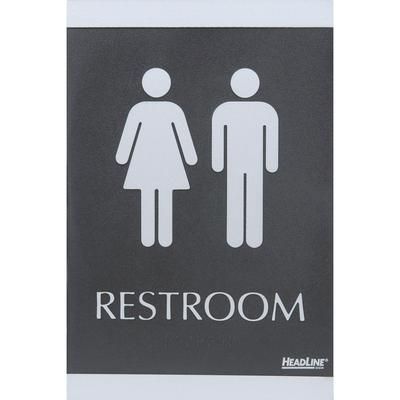 U.S. Stamp & Sign 4249 ADA Signs, Restroom , Adhesive, 6 x9 , Silver/Black USS4249