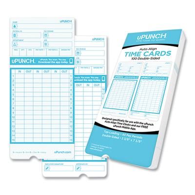 uPunch CB1100 Pay-to-Punch Time Card for SB1200 Time Clock, Two Sides, 3.38 x 7.38, 100/Pack - Pack of 100 PPZCB1100