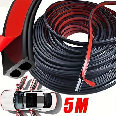 TEMU 5m Rubber Car Soundproof Trim Strip - Waterproof & Dustproof, Black With Red Accents, Ideal For Vehicle Interior Decor, Interior Trim|modern Interior Trim|durable Rubber Strip, Car Trim