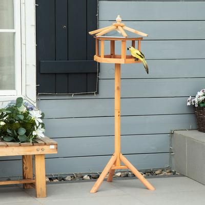 TEMU Wooden Bird Table Free Standing Feeder Garden Feeding Station Parrot Stand Birdhouse 40x113cm