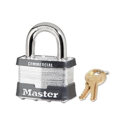 Master Lock No. 5 Laminated Steel Padlock, 3/8 in dia x 15/16 in W x 1 in H Shackle, Silver/Gray, Keyed Alike, Keyed A383 (470-5KA-A383)