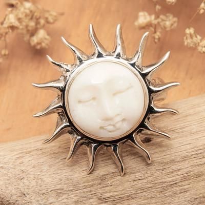 'Folk Art Sun-Themed Sterling Silver Cocktail Ring from Bali'