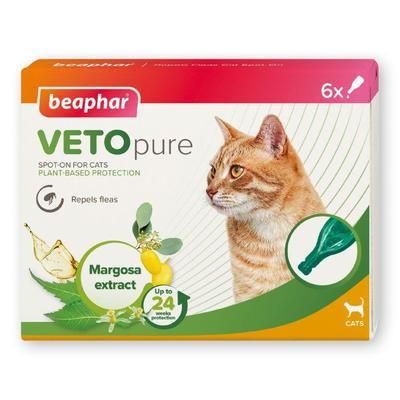 6 Pipettes VETOpure Plant-Based Protection beaphar Flea Spot-on Treatment for Cats