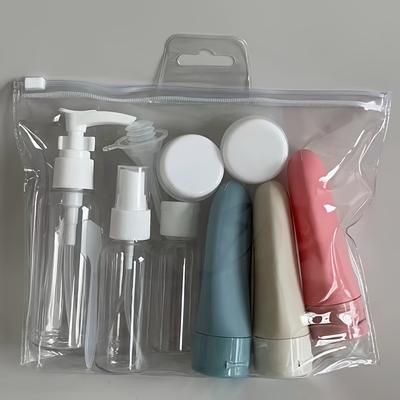 TEMU 11pcs80mlportable Refillable Bottle Travel Set Toiletries Bath And Wash Separate Bottle
